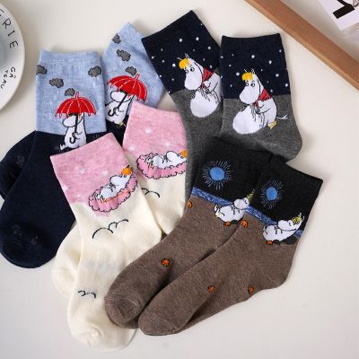 ‘；’ Kawaii Women Casual Crew Socks Cute Cartoon Animal Hippo Print Harajuku Streetwear Spring Autumn Funny Comfortable Ladies Socks