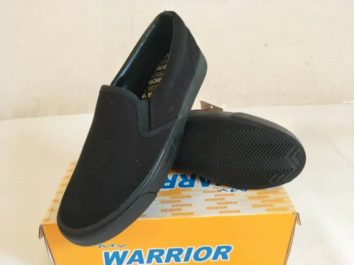 Original Warrior 739 Bk Kasut Sekolah Hitam Slip On School Black