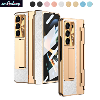 [Kickstand] [ปกป้องหน้าจอ] เคสชุบสำหรับ Samsung Galaxy Z Fold5 Fold4 Fold3พับ3 5แผ่นโล่สีทองทอง