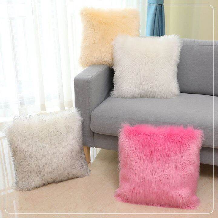 sales-nordic-ins-style-home-square-pillow-plush-net-red-pink-fur-imitation-wool-girl-sofa-cushion