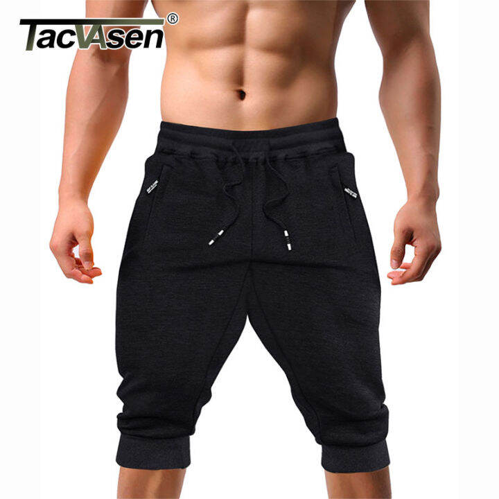 tacvasen-casual-shorts-34-jogger-capri-pants-mens-breathable-below-knee-outdoor-sports-gym-fitness-shorts-with-zipper-pockets