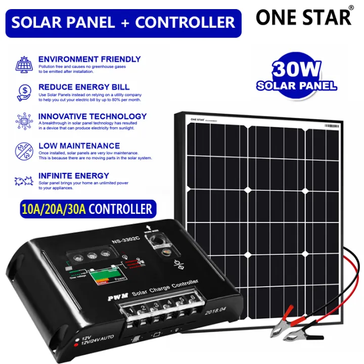 30w 12v Solar Panel Set And 10a 20a 30a Solar Charge Controller Kit For 