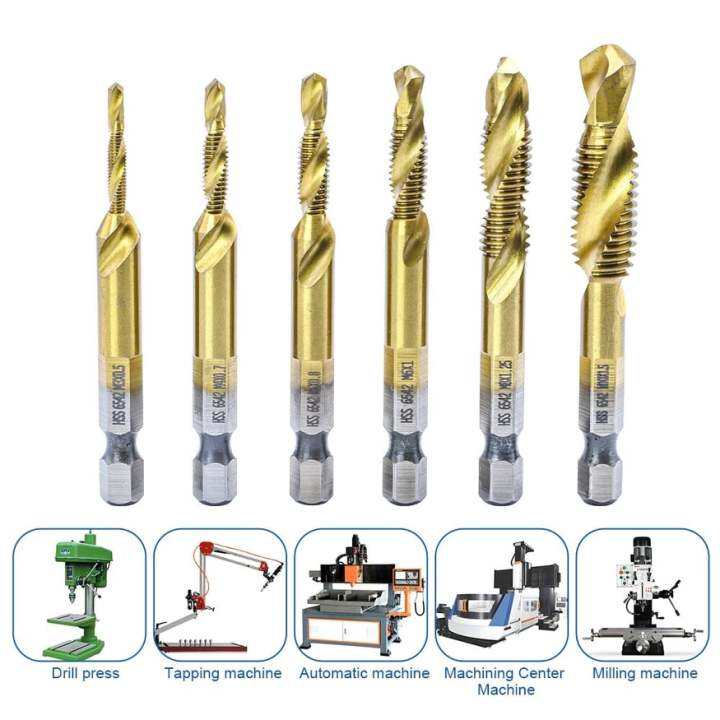 6Pcs/Set Hex Shank Metric Thread Tap Drill Bit Set M3 M4 M5 M6 M7 M8