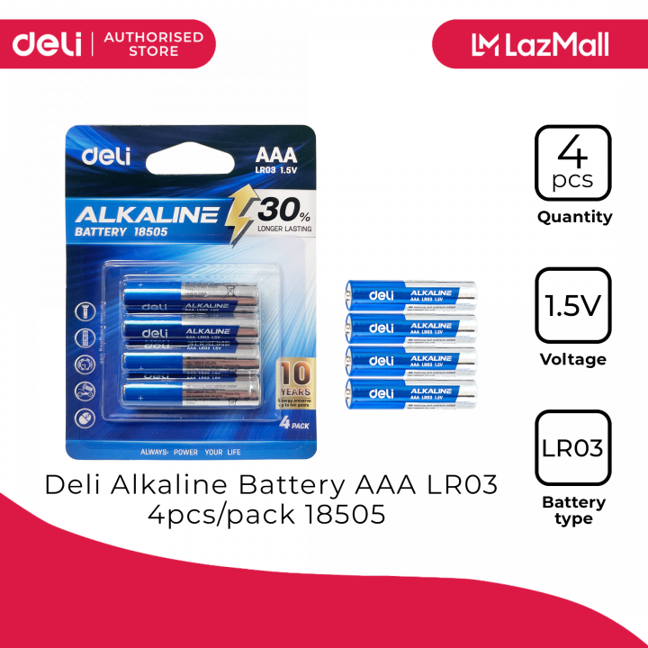 Deli 18505 Alkaline Battery AAA LR03 4pcs/pack 1PACK [7918505] | Lazada PH