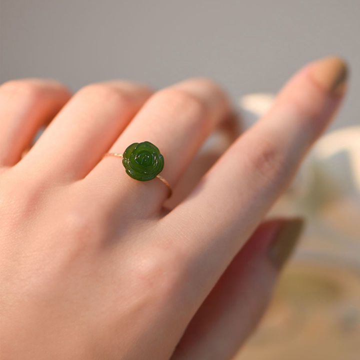 แหวนแฟชั่นผู้หญิงสวยๆ-แหวนดอกคาเมลเลียโรสสีเขียวสำหรับเป็นของขวัญเครื่องประดับงานแต่งงานผู้หญิงหญิงสาว