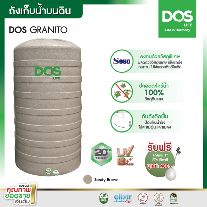 กทม-ส่งด่วน-ถังเก็บน้ำ-dos-รุ่น-granito-กันตะไคร่น้ำ-สีแกรนิตทราย-กันแดด-uv8-ขนาด-550-700-1000-1500-2000-ลิตร-แถมลูกลอย-ส่งฟรีทั่วไทย