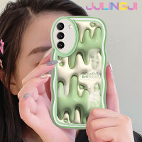 Jlingji เคสปลอกสำหรับ Samsung S22พลัส S22อัลตร้า5G เคสแฟชั่นสีเขียว3D สีครีมดีไซน์ใหม่คอลโลเวฟบริเคสมือถือกันกระแทกแบบใสที่สร้างสรรค์เคสโปร่งใสลายกล้องถ่ายรูปซิลิกาเจลป้องกัน