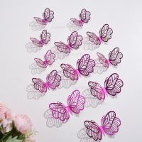 12pcs 3D Flower Texture Butterfly Wall Stickers Rosered Red Blue Color Decorative Butterflies Party Wedding Christmas Room Decor