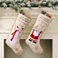 2020 New Linen Embroidered Christmas stocking Creative Santa Snowman Socks Pendant Gift Bag Christmas Ornaments Socks Tights