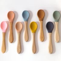 Feeding Wooden Handle Silicone Spoon Suction Bowl For Baby Non-Slip Learning Feeding Dish Plate Utensils Childrens Tableware Bowl Fork Spoon Sets