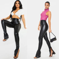 【cw】 new PU Tight Split Leather Pants Womens High Waist Elastic Casual European and American Ladies Leggings Trousers