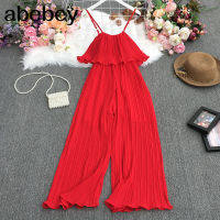 New Summer Fashion All-match off shoulder sleeveless Jumpsuits ruched waist sling ruffles Jumpsuits