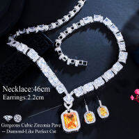 Cwwzircons ราคาแพง NICE Big dangle DROP Square สีเหลือง Cubic zircon หรูหราเจ้าสาวงานแต่งงานชุดเครื่องประดับสำหรับผู้หญิง T589