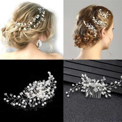 Crystal Rhinestone Pearl Hair Comb Clips Bridal Wedding Jewelry Hair Accessories for Bride Bridesmaid Handmade Hair Tiaras Decor