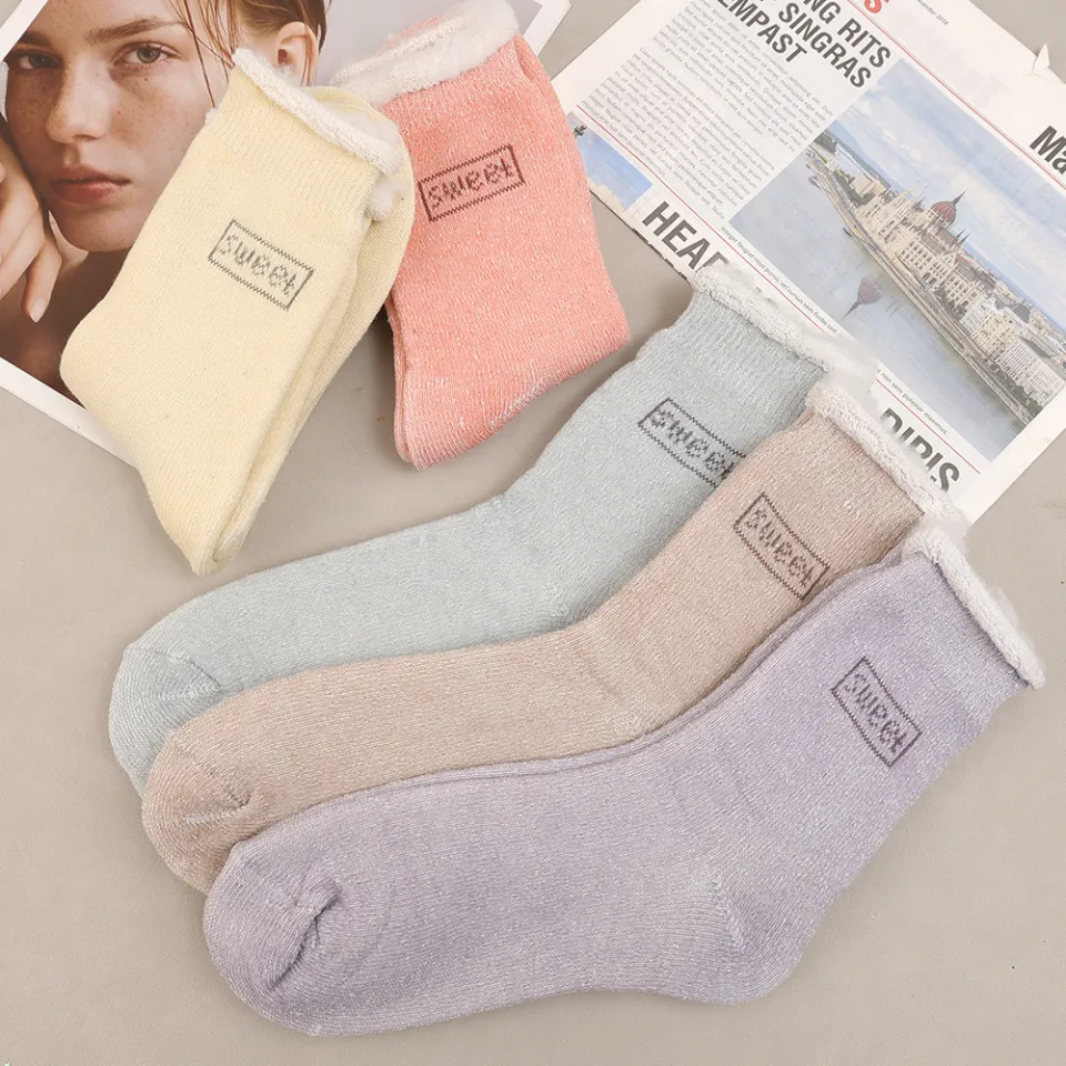Womens Winter Warm Socks Thicken Thermal Socks Wool Cashmere Coral