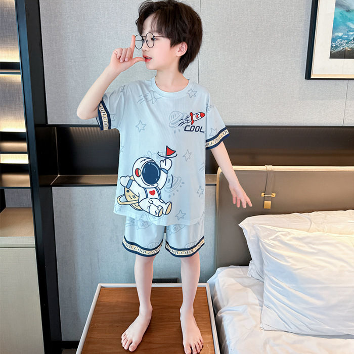 กางเกงนอนสปันจ์บ็อบสำหรับเด็ก-ชุดนอนผ้าฝ้ายบางการ์ตูนฤดูร้อน0000