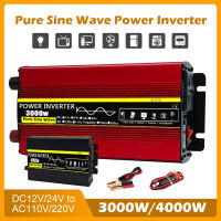 อินเวอร์เตอร์ไฟฟ้าในรถยนต์เพียวไซน์เวฟ3000W 4000W 12V/24V ถึง110V/220V พร้อมจอแสดงผล LED ตัวแปลงไฟฟ้าสำหรับเดินทางในบ้านกลางแจ้ง