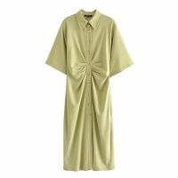 European and American style 21 summer womens new spliced ​​single-breasted orange shirt-style midi dress 2 colors