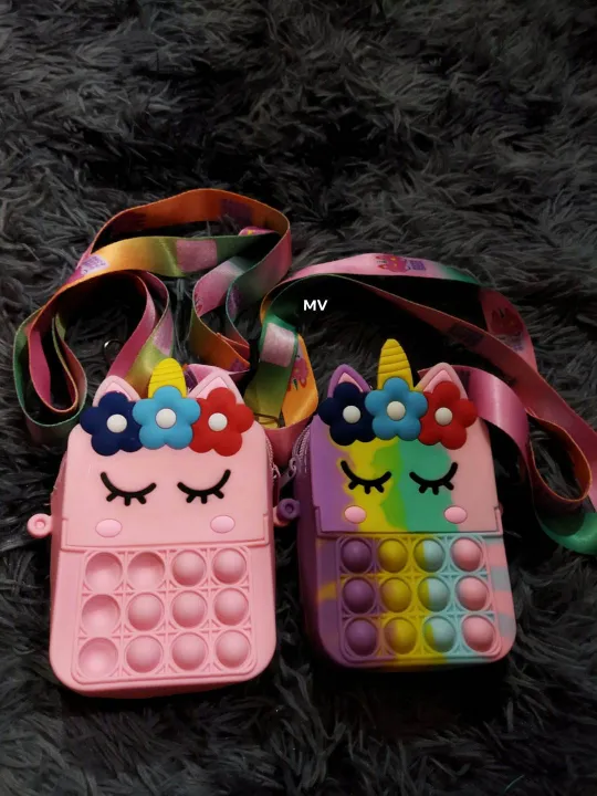 Ready Stock Mini Pop It Bag for Girls [Flower Unicorn Design] Silicone