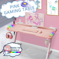 SeeU โตะคอมพิวเตอร์ โต๊ะ Pink gaming table โต๊ะคอมพิวเตอร์ สีชมพู โต๊ะเกมมิ่ง โต็ะคอม มีไฟ LEDสวย ไม่แสบตา หน้าโต๊ะหุ้มคาร์บอน 3D หน้ากว้าง 120cm