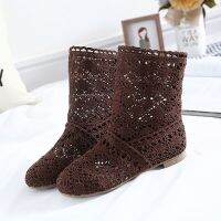 Summer Shoes Breathable Mesh Summer Boots Women Flat Heel Ankle Botas Womens Boots Fashion Cut-Outs Brand ZH262