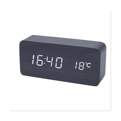 Wooden Digital Alarm Clock, LED Alarm Clock with Temperature Desk Clocks for Office, Bedside Clock