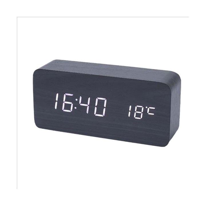Wooden Digital Alarm Clock, LED Alarm Clock with Temperature Desk