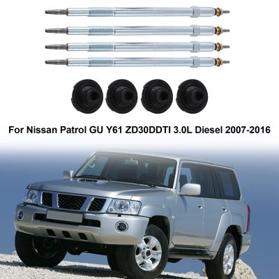 4Piece Turbo Heater Glow Plugs +Seals Replacement Parts Accessories for Nissan Patrol GU Y61 ZD30DDTI 3.0L Diesel 2007-2016 11065-2W202 11065-2W201