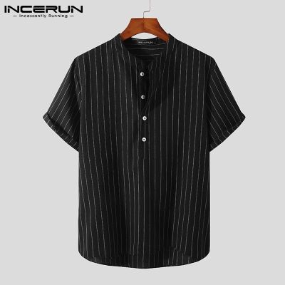 CODTheresa Finger INCERUN Men Casual Striped Short-sleeved Buttons Up Plus Size Shirts