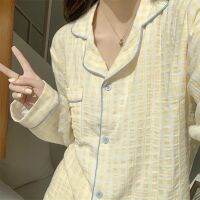 MUJI MUJI Cream Plaid Cotton Couple Pajamas for Women 2023 New Large Size Mens Casual High-Quality Homewear Set