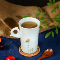 Creative handmade ceramic water cup ceramic lovers female branch shadow carving bird tea cup