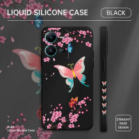 เคสเคสโทรศัพท์สำหรับ Vivo V25 5G Vivo V25E Vivo V25 Pro 5G สี Butterflys เคสโทรศัพท์พีชลายขอบสี่เหลี่ยมปลอกซิลิโคนน้ำคลุมทั้งหมดเคสป้องกันกล้อง