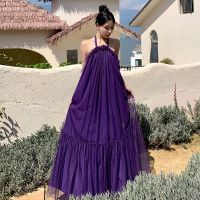 Purple gauze hang the new spring and summer dress female neck morning gown bride elegant evening dress on holiday party dress