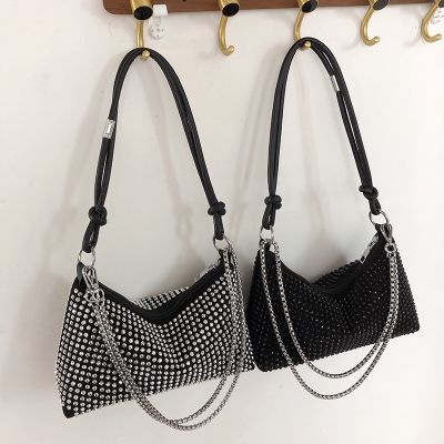 2023 Spring New Hot Rhinestone Underarm Bag Fashion Trendy One-Shoulder Satchel Chain Soft Bag Diamond Bag