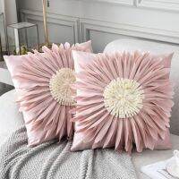 HelloYoung Fashion Modern Style Pink White Throw Pillows 45*45cm Velvet Stitching 3D Chrysanthemum Cushion Waist Pillow Blue Cushion Case