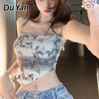 Du YAN เสื้อเบลาส์เสื้อกล้ามคล้องคอเบาะรองหน้าอกแบบคงที่เซ็กซี่หวานแหวววสดีไซน์แหวกแนว