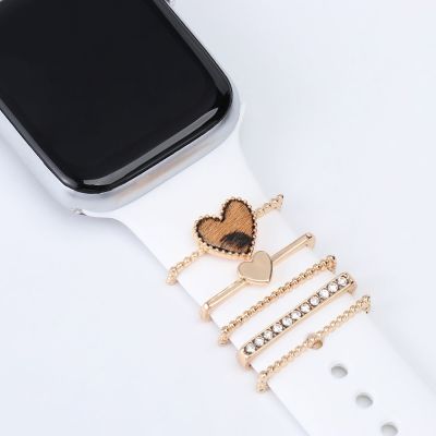 ❂☃ 4/5 sztuk/paczka metalowe Charms ozdobny pierścień do zegarka Apple Watch diament Ornament inteligentny zegarek akcesoria do paska dla iwatch bransoletka