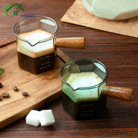 【2023】75120ml Colour Clear Wood Handle Glass Espresso Measuring Cup Double Mouth Milk Jug Coffee Supplies Clear Kitchen Measure Mug ！