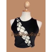 เสื้อครอปแหวกอกผ้ากำมะหยี่ (ก73) (สินค้าพร้อมส่ง)