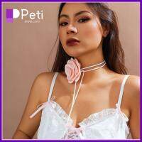 PETI JEWELLERY กับดอกไม้ขนาดใหญ่ โชคเกอร์ดอกกุหลาบ ปรับได้ปรับได้ เชือกยาวเชือก สร้อยคอโรแมนติก แฟชั่นสำหรับผู้หญิง อุปกรณ์เสริมคอ สร้อยคอโชคเกอร์กุหลาบ สำหรับผู้หญิง