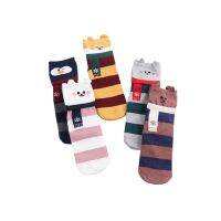 【Sock shop】แมวน่ารักถุงเท้าสั้นผู้หญิงลายผ้าฝ้ายสีขาวถุงเท้าสุภาพสตรี Kawaii เกล็ดหิมะฤดูหนาวมีความสุขแข็งหญิงแฟชั่นสไตล์ P Reppy Sox