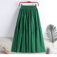 2022 Spring Summer Korean Fashion Solid Color Midi Long Skirt For Women Aesthetic High Waist A Line Pleated Skirt Female