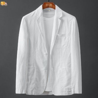 HOO 2022 Men S Solid Color Linen Blazer Sp And Summer Youth Slim Casual Business Thin Breathable Blazer