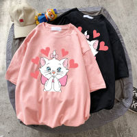 2021 ฤดูร้อนเสื้อผ้าผู้หญิงเสื้อผ้า Kawaii Marie Cat พิมพ์เสื้อยืดเสื้อลำลอง T เสื้อ Vintage Aesthetic Lady Marie Cat T-shirt