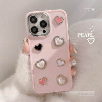 Apple iPhone 15/14/13/12/11/X/x/xr เคสโทรศัพท์มือถือสีชมพูหวานมุกหัวใจ14 Pro Max ซิลิโคนเคสโทรศัพท์มือถือ15 Plus ปลอกนิ่ม13 Mini ที่ล้อมรอบด้วยกันตกเคส