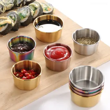 304 Stainless Steel Condiment Container with Lid Sealing Dipping Sauce 50ml  Cup Restaurant Dining Room Sauce