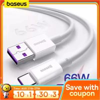 Baseus สายเคเบิลชนิด C ขนาด6A USB C เหมาะสำหรับ Huawei P40 P40 Pro Mate40 66W ชาร์จ USB เร็ว USB C ชาร์จโทรศัพท์สายชนิด C สายสายเคเบิล