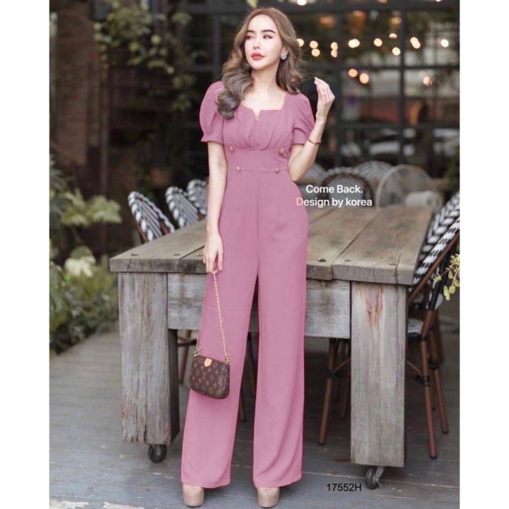 tw17552-jumpsuit-จั้มสูทขายาวอกย่นจับจีบ