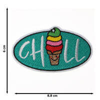 JPatch - (Chill Ice Cream) วลี คำคม คำพูด ไอศครีม ไอติม สีเขียว ตัวรีดติดเสื้อ อาร์มรีด อาร์มปัก มีกาวในตัว การ์ตูนสุดน่ารัก งาน DIY Embroidered Iron/Sew on Patches