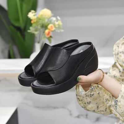 【CC】☃☏  2023 New Toe Thick Sole Slope Heel Slippers for Outwear Womens Shoes